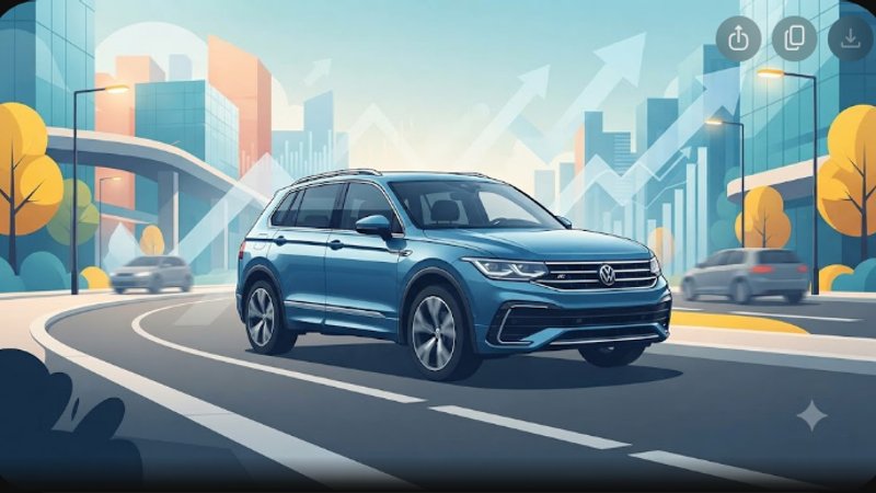 Современная иллюстрация кроссовера Volkswagen Tiguan в минималистичном стиле для статьи о трендах рынка.